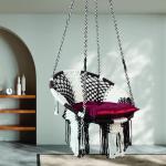 Premium Round Macrame Hanging Swing Chair with Plush Red Cushion