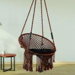 Premium Round Macrame Brown Hanging Swing Chair with Plush Cushion