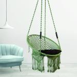 Handcrafted Green Macrame Round Jula Shape Hanging Swing Chair with Cushion