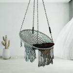 Handcrafted Grey Macrame Jula Hanging Swing Chair with Cushion