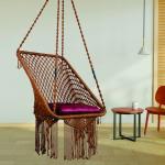 Brown Macrame Hanging Swing Chair with Cushion