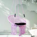 Handcrafted Pink Macrame Jula Hanging Swing Chair with Cushion