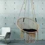 Handcrafted Beige Macrame Jula Hanging Swing Chair with Cushion