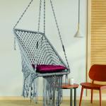 Grey Macrame Hanging Swing Chair with Cushion
