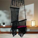 Macrame Hanging Swing Black Chair with Cushion Juljulia