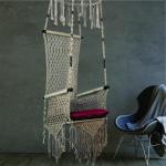 Handcrafted Macrame Hanging Swing Beige Jumar Shape Chair with Cushion | Jula for Indoor & Outdoor