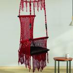 Red Macrame Hanging Swing Jumar Shape Chair with Cushion | Jula for Indoor & Outdoor