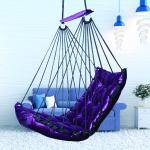 Premium Cotton Rope Hanging Swing Chair with Purple Cushion | Indoor Hammock Swing for Home & Balcony