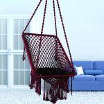 Maroon Macrame Hanging Swing Chair with Black Cushion