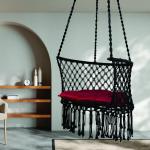 Black Macrame C-Shape Hanging Swing Chair with Cushion | Jula For Indoor & Outdoor | Kids & Adults Relaxation Swing