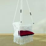 White Macrame C-Shape Hanging Swing Chair with Cushion
