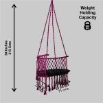 Handcrafted Maroon Macrame C-Shape Hanging Swing Chair with Plush Cushion