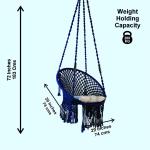 Handcrafted Blue Macrame Round Hanging Swing Chair with Cushion