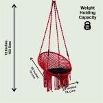 Handcrafted Red Macrame Round Hanging Swing Chair with Cushion