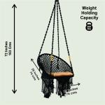 Handcrafted Black Macrame Round Shape Hanging Swing Chair with Cushion