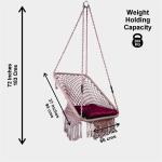 Rose Gold Macrame Hanging Swing Chair with Red Velvet Cushion