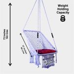 Lavender Macrame Hanging Swing Chair with Red Cushion