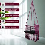 Handcrafted Maroon Macrame C-Shape Hanging Swing Chair with Plush Cushion
