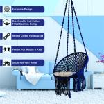 Handcrafted Blue Macrame Round Hanging Swing Chair with Cushion