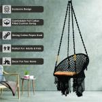 Handcrafted Black Macrame Round Shape Hanging Swing Chair with Cushion