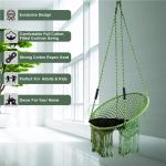 Handcrafted Green Macrame Round Jula Shape Hanging Swing Chair with Cushion
