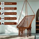 Brown Macrame Hanging Swing Chair with Cushion