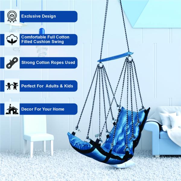 Premium Cotton Rope Hanging Swing Chair Blue Jula with Cushion