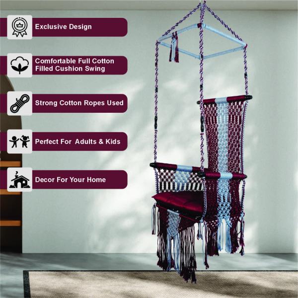 Rajwadi Handcrafted Macrame Hanging Swing Chair Jula with Cushion