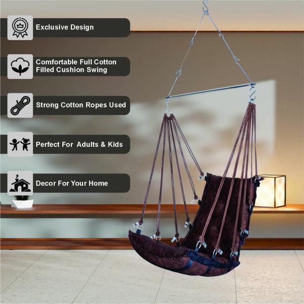 Premium Cotton Rope Hanging Swing Chair Brown Jula with Cushion