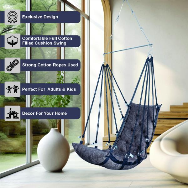 Premium Cotton Rope Hanging Swing Chair Grey Jula with Cushion