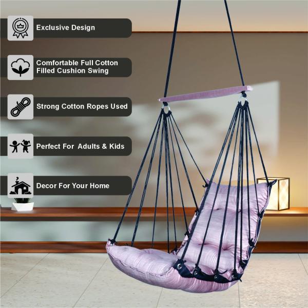 Cotton Rope Hanging Swing Chair with Soft Pink Cushion