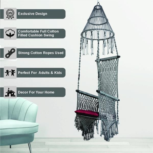Macrame Cotton Rope Hanging Swing Chair with Cushion