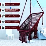 Maroon Macrame Hanging Swing Chair with Black Cushion
