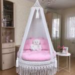 Handcrafted Macrame Cotton Rope Hanging Swing Chair with Pink Cushion