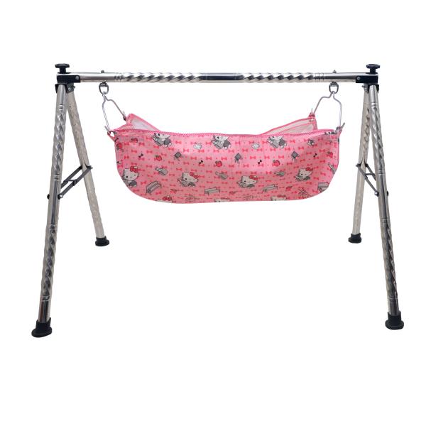 Round Baby Hammock Cradle with Foldable Stainless Steel Stand