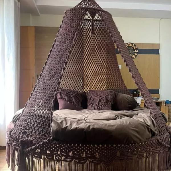 Chocolate Brown Boho Style Indoor Hammock Swing for Home, Bedroom & Living Room