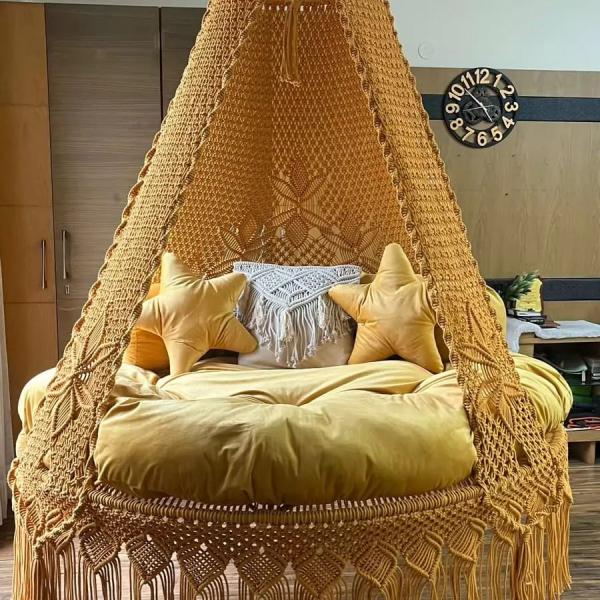 Yellow Boho Style Indoor Hammock Swing for Home, Bedroom & Living Room
