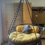 Blue & Mustard Yellow Boho Style Indoor Hammock Swing for Home, Bedroom & Living Room