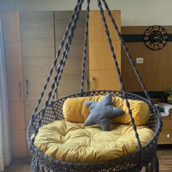 Blue & Mustard Yellow Boho Style Indoor Hammock Swing for Home, Bedroom & Living Room