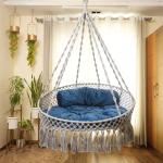 Navy Blue Boho Style Indoor Hammock Swing for Home, Bedroom & Living Room