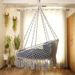 Navy Blue Boho Style Indoor Hammock Swing for Home, Bedroom & Living Room