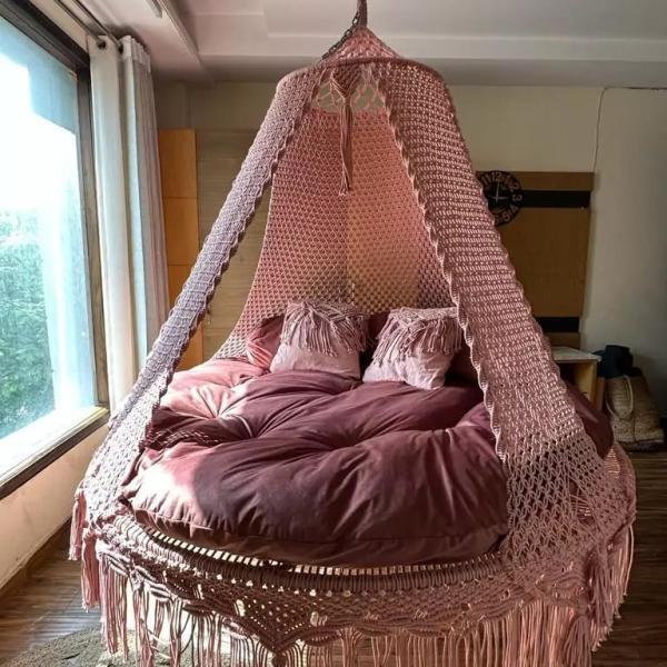 Blush Pink Boho Style Indoor Hammock Swing for Home, Bedroom & Living Room