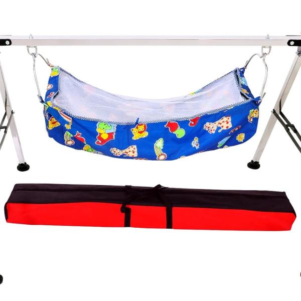 Portable Baby Cradle with Foldable Metal Stand & Carry Bag