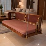 Premium Solid Wood Hanging Swing Sofa with Upholstered Seating
