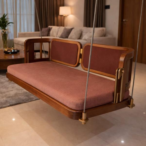 Premium Solid Wood Hanging Swing Sofa with Upholstered Seating