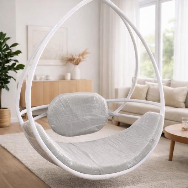 Modern White Hanging Swing Chair with Cushioned Seat