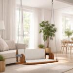Minimalist Wooden Hanging Swing Sofa with Cushioned Seat