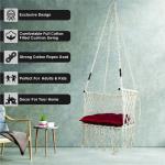 Handcrafted Macrame Hanging Swing Chair with Red Cushion