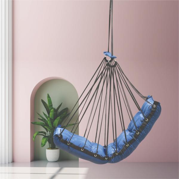 Hammock Swing Hanging Chair uyyala jula for Adult Kids Indoor Outdoor Balcony Sturdy Cotton Weave Max 200 kgs - Low Blue - DN-26